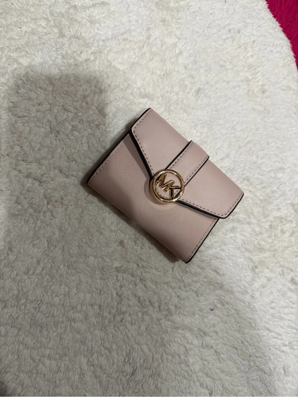 Michael Kors Blush Pink Compact Wallet with Gold MK Emblem